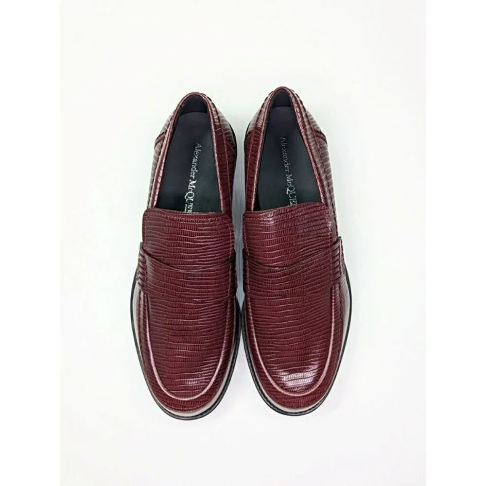Alexander McQueen Men’s Jupiter Leather Moccasins Burgundy Size 46 (MSRP $990)